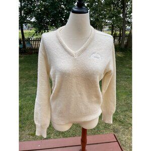 Vintage Vantage Custom Classics Cream V-Neck Sweater M Wool/Polyester Distressed